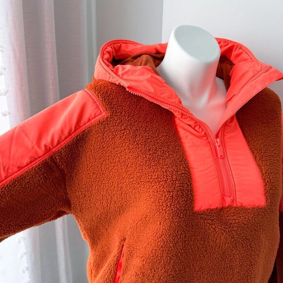 Free People Movement Lead The Pack Neon Coral Combo Fleece Oversized Hoodie XS - Picture 2 of 12